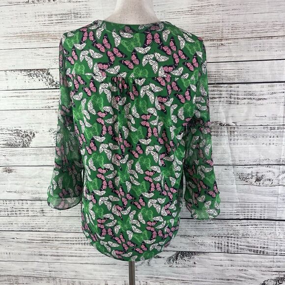 Charter Club Blouse Tunic size Small Green Pink Butterflies Modest Career Casual - Picture 7 of 8